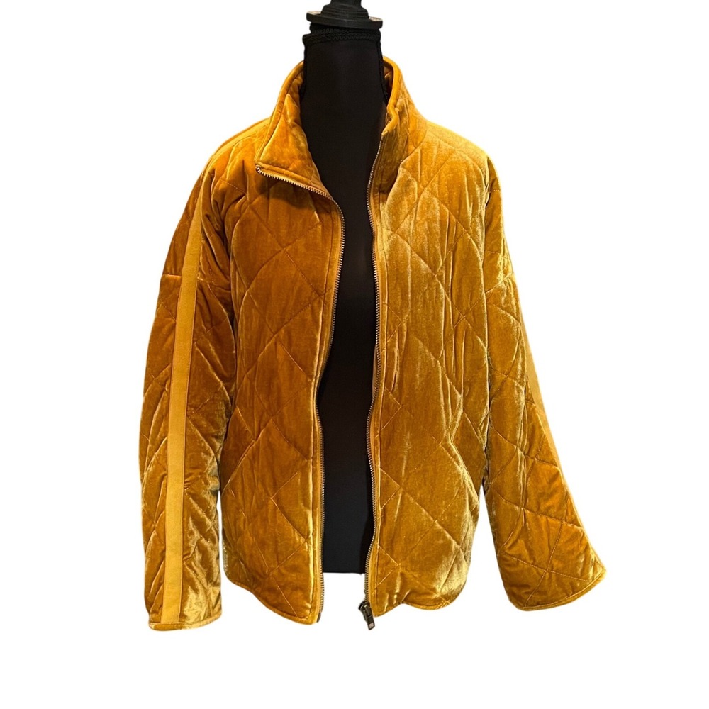 Avec Les Filles Mustard Gold Quilted Velvet Bomber Jacket S Y2K Retro Streetwear